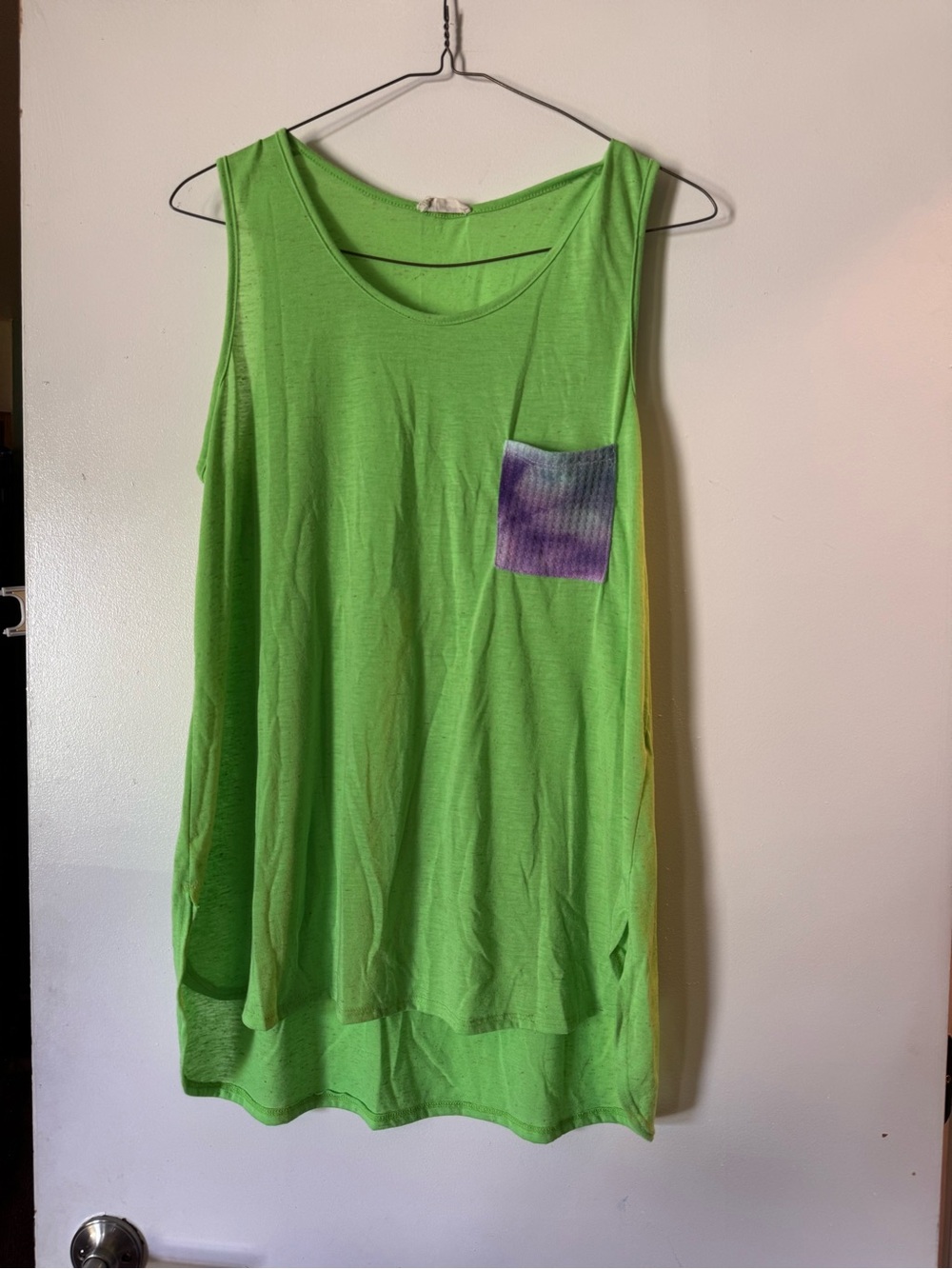 Lightweight Lime Tank Top with Purple Patch Pocket